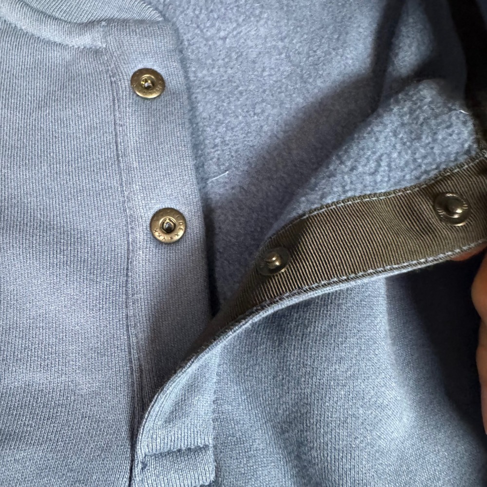 NWOT American Giant Men Midweight Snap Henley Pullover Sweatshirt L Blue Fleece - Picture 5 of 11